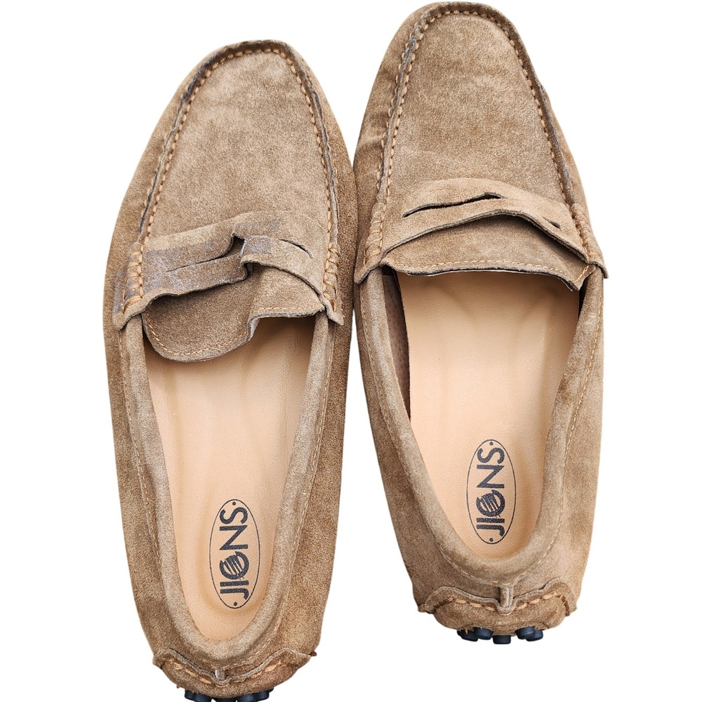 Jions Mens 2088 Suede Driving Loafers Tan Brown Penny Loafer Size 12